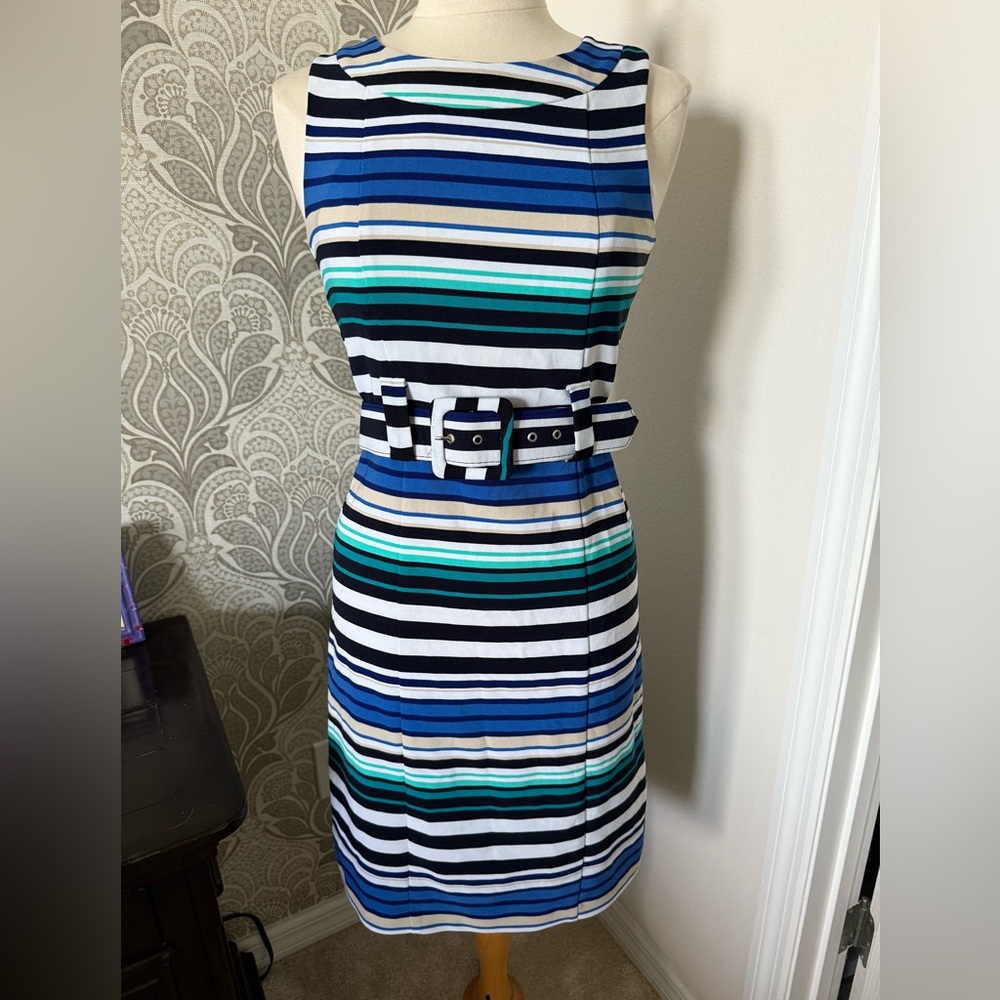 Voir Voir Blue and Green Striped Dress